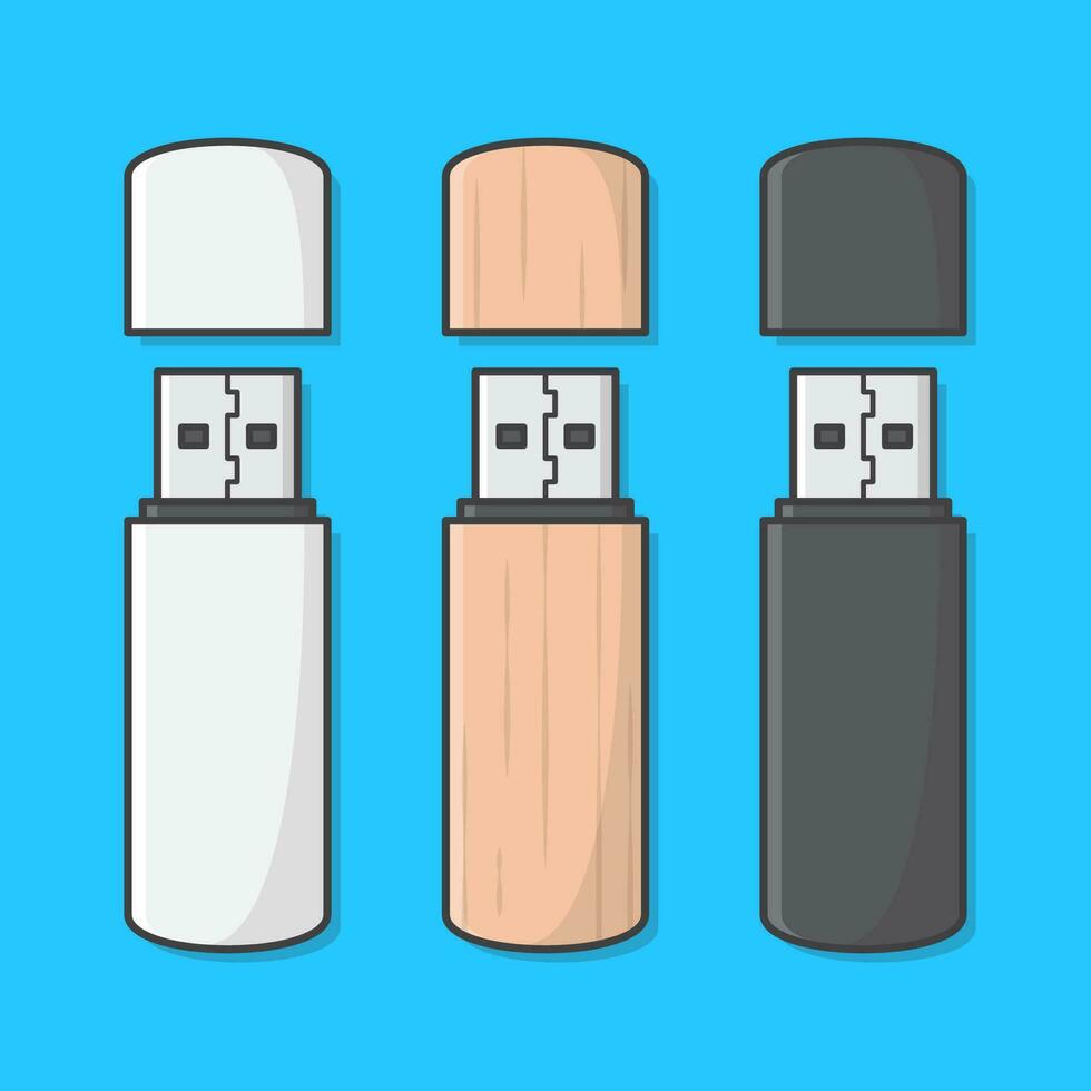 Set Of USB Memory Stick Vector Icon Illustration. USB Flash Drive Flat Icon