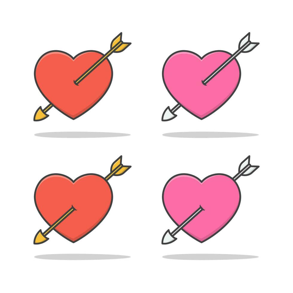 Love Heart Pierced By An Arrow Vector Icon Illustration. Red Heart Flat Icon