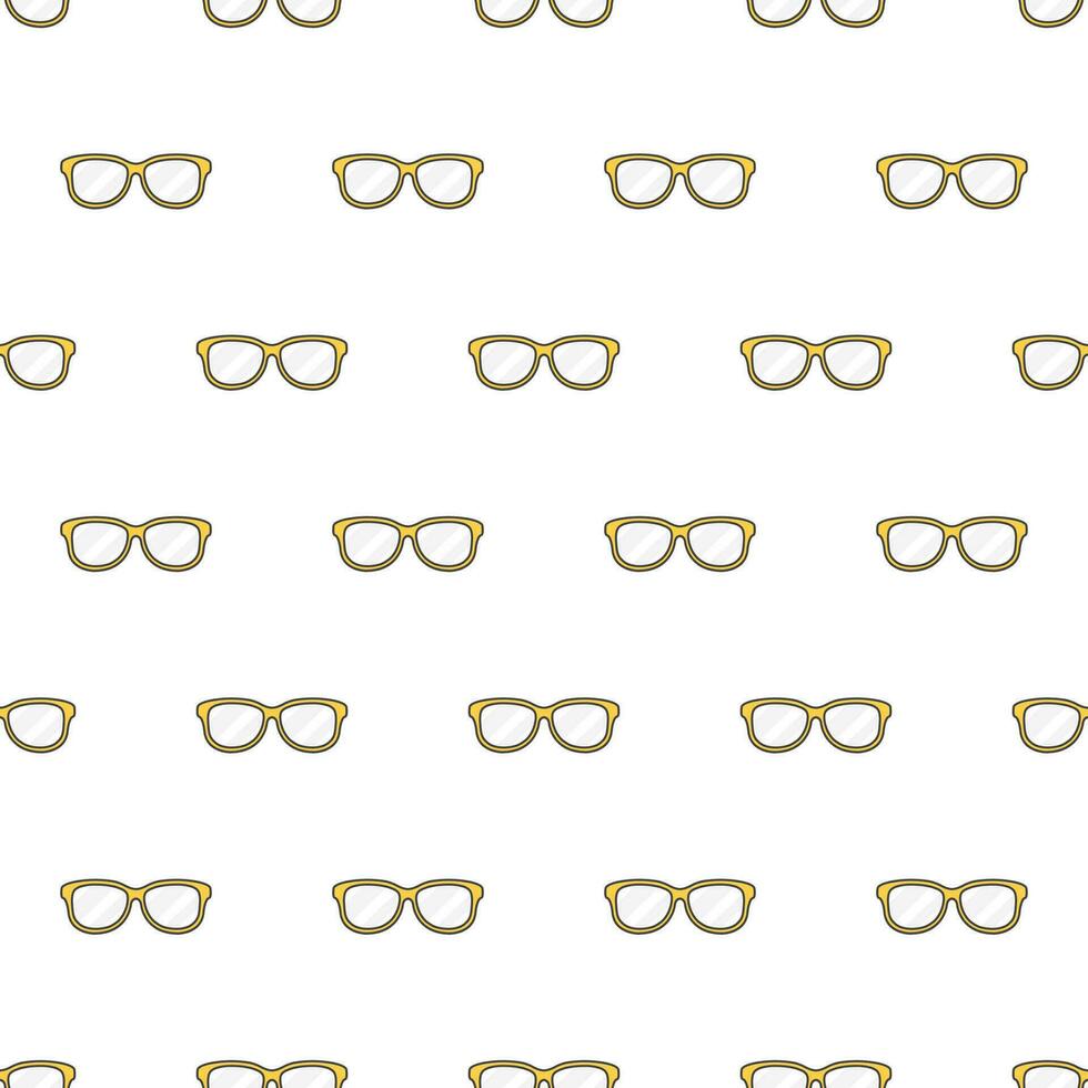 Yellow Glasses Seamless Pattern On A White Background. Eyeglasses Theme Vector Illustration