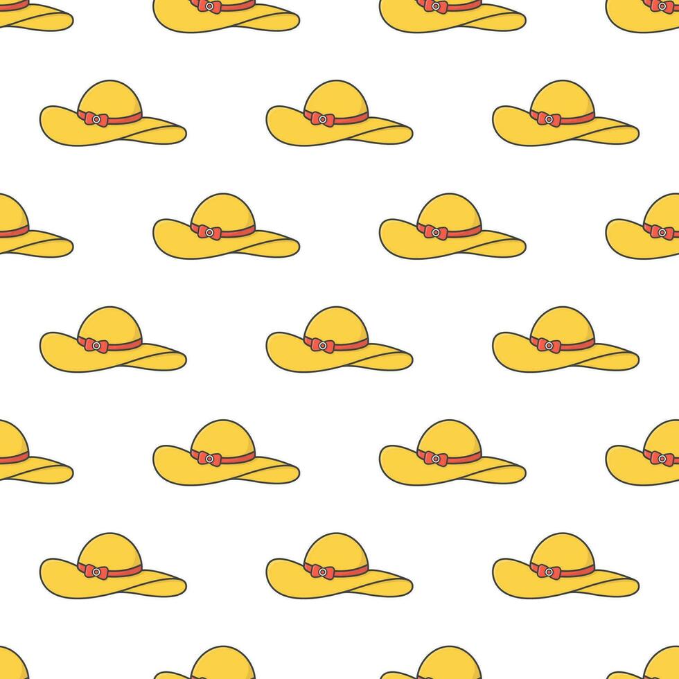 Beach Hat Seamless Pattern On A White Background. Hat Theme Vector Illustration