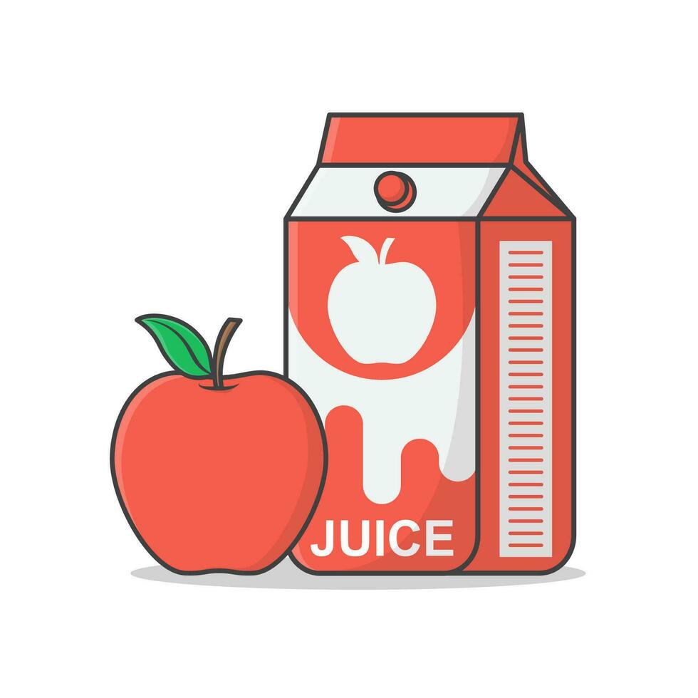 Apple Juice Box With Apple Vector Icon Illustration. Juice Cardboard Packaging. Juice Drink Container