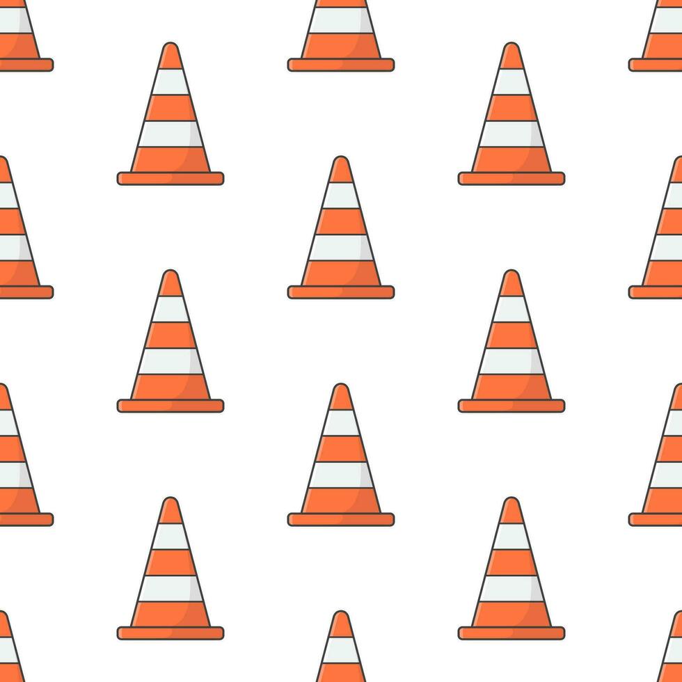 Traffic Cone Seamless Pattern On A White Background. Road Theme Vector Illustration