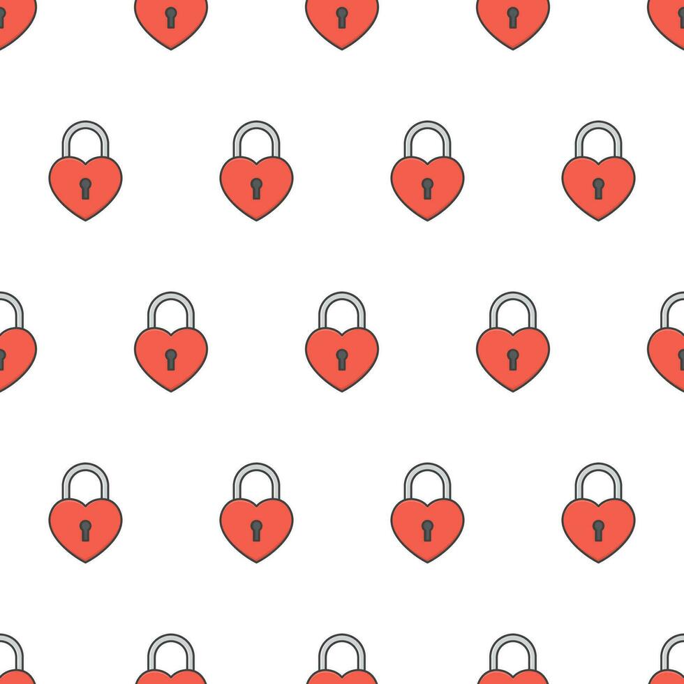 Love Heart Padlock Seamless Pattern On A White Background. Padlock Theme Vector Illustration