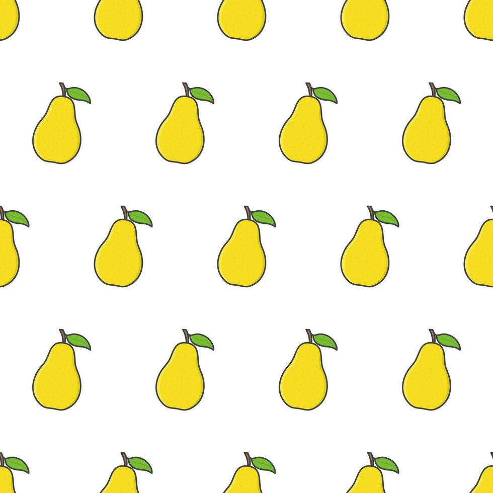 Fresh Pear Seamless Pattern On A White Background. Pear Fruit Vector Illustration