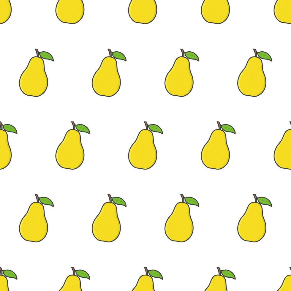 Fresh Pear Seamless Pattern On A White Background. Pear Fruit Vector Illustration