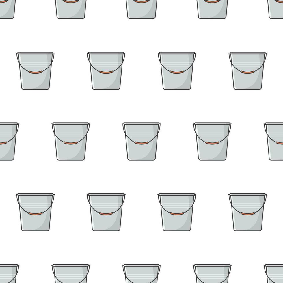 Metal Bucket Seamless Pattern On A White Background. Bucket Container Theme Vector Illustration