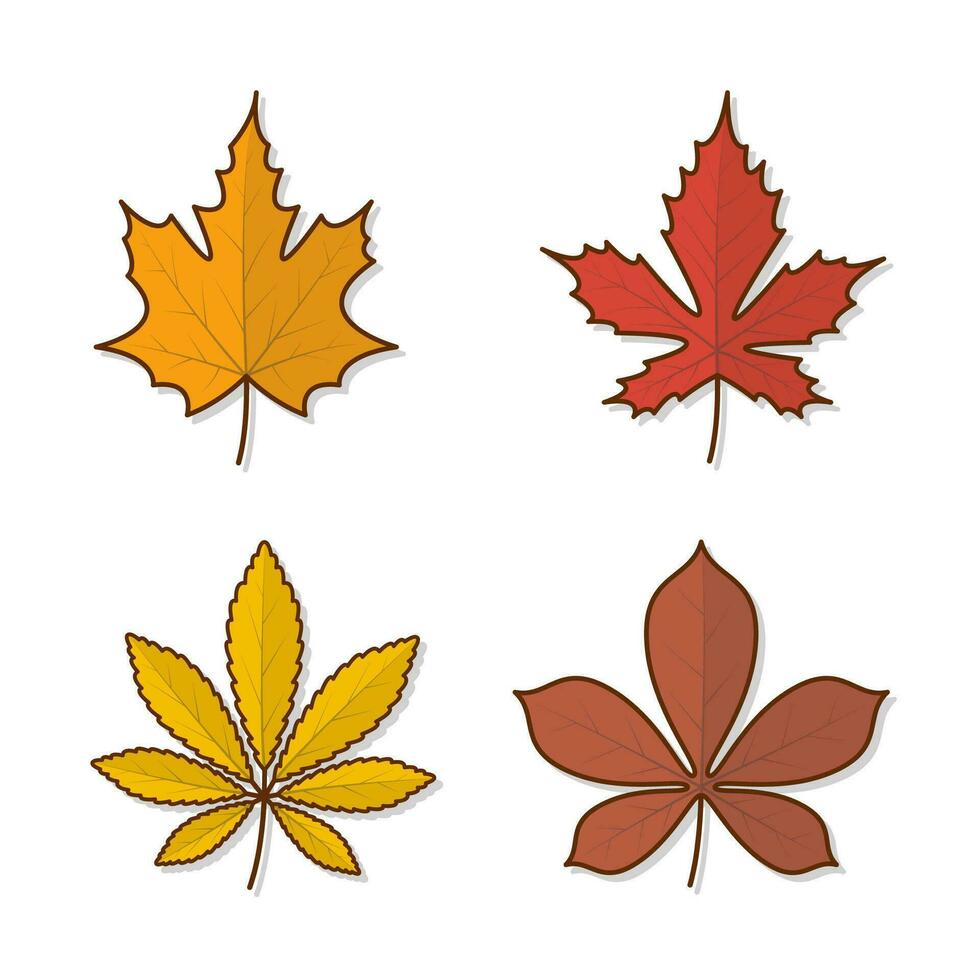 Set Of Autumn Leaves Vector Icon Illustration. Autumn Leaves Or Fall Foliage Flat Icon