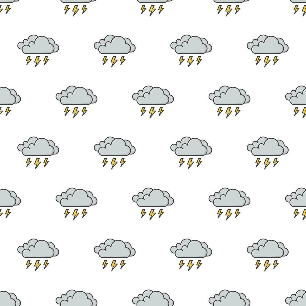 Dark Clouds Of Thunder Strom Seamless Pattern On A White Background. Weather Phenomena Theme Vector Illustration