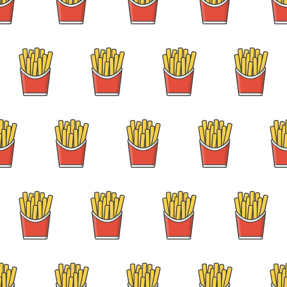 Fast Food Seamless Pattern On A White Background. French Fries Theme Vector Illustration