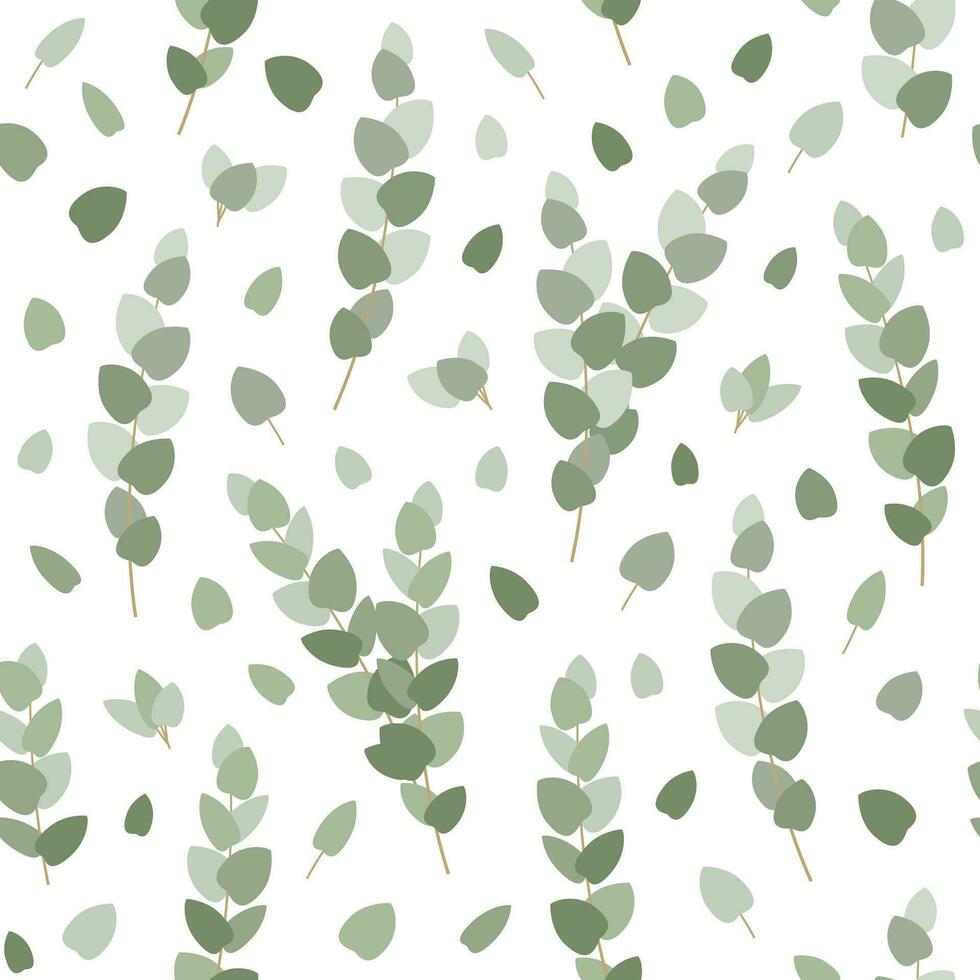 Seamless pattern of hand-drawn tropical eucalyptus leaves. Vector botanical illustration.