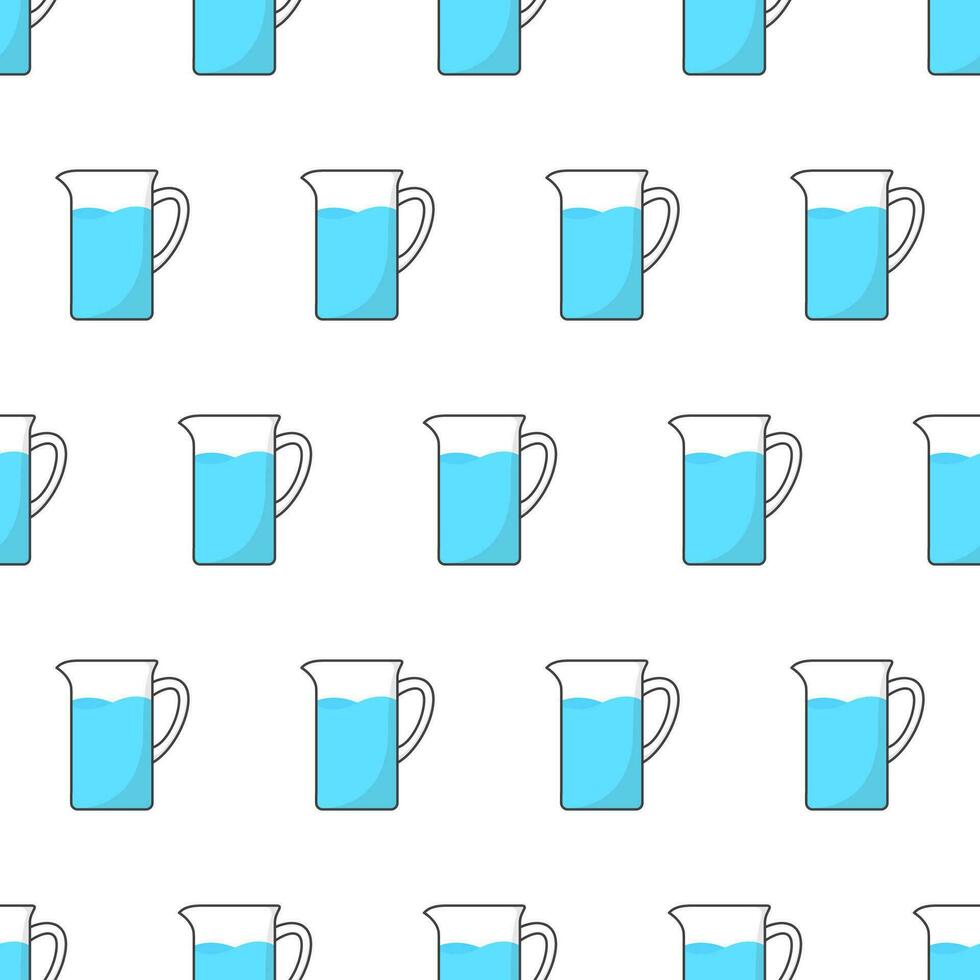 Glass Jug With Water Seamless Pattern On A White Background. Pitcher Theme Vector Illustration