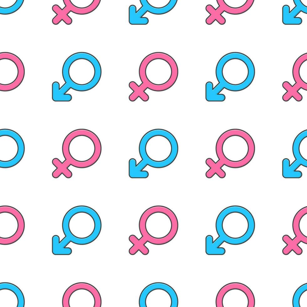 Gender Symbol Seamless Pattern On A White Background. Male And Female Gender Theme Vector Illustration