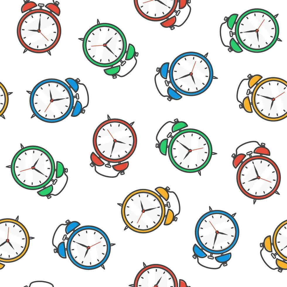 Alarm Clocks Seamless Pattern On A White Background. Clock Theme Illustration vector