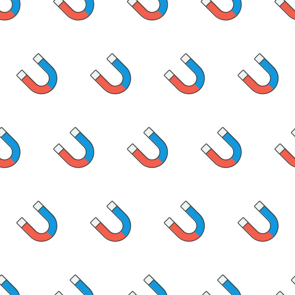 Magnet Seamless Pattern On A White Background. Horseshoe Magnet Theme Vector Illustration