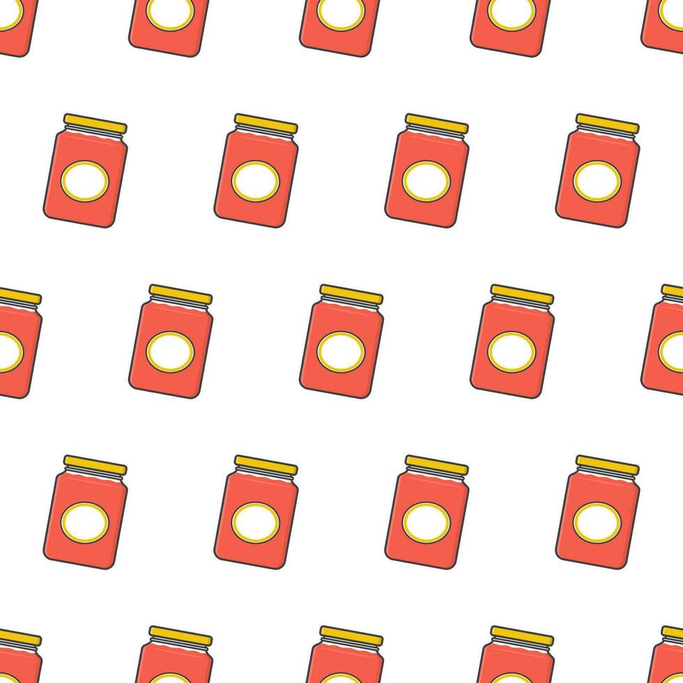Jam Glass Jars Seamless Pattern On A White Background. Jar Of Jam Theme Vector Illustration