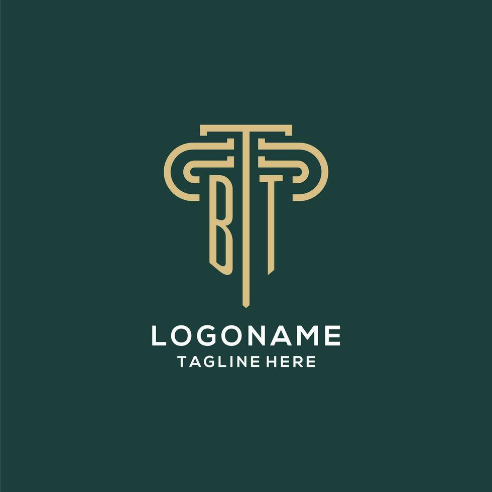 Initial BT pillar logo, elegant and luxury law firm logo vector