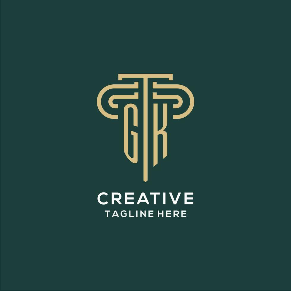 Initial GK pillar logo, elegant and luxury law firm logo vector
