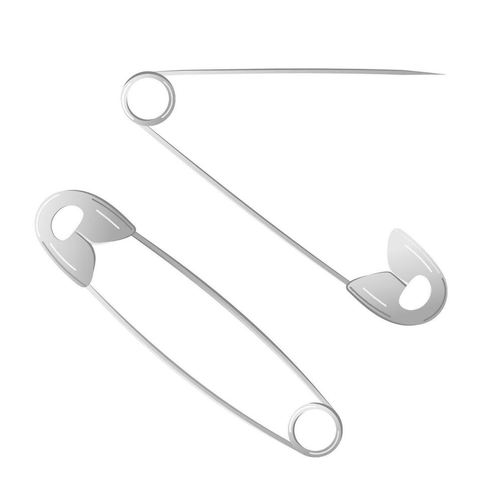 Open and closed safety pin cartoon vector illustration. Isolated on white