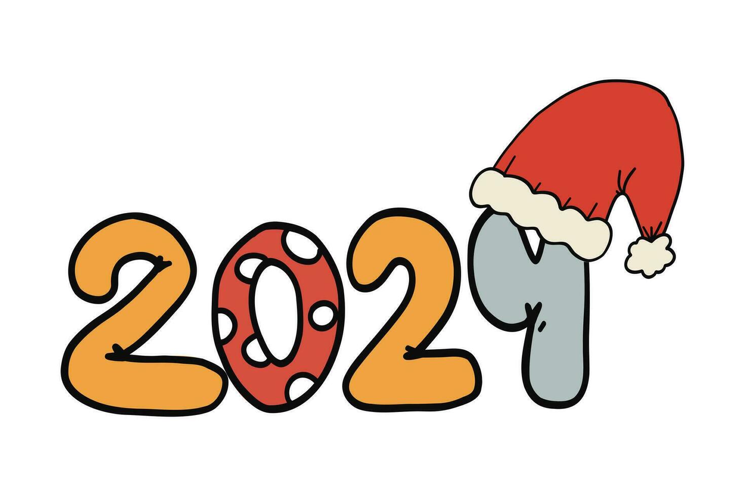 2024 New Year groovy set with hat vector