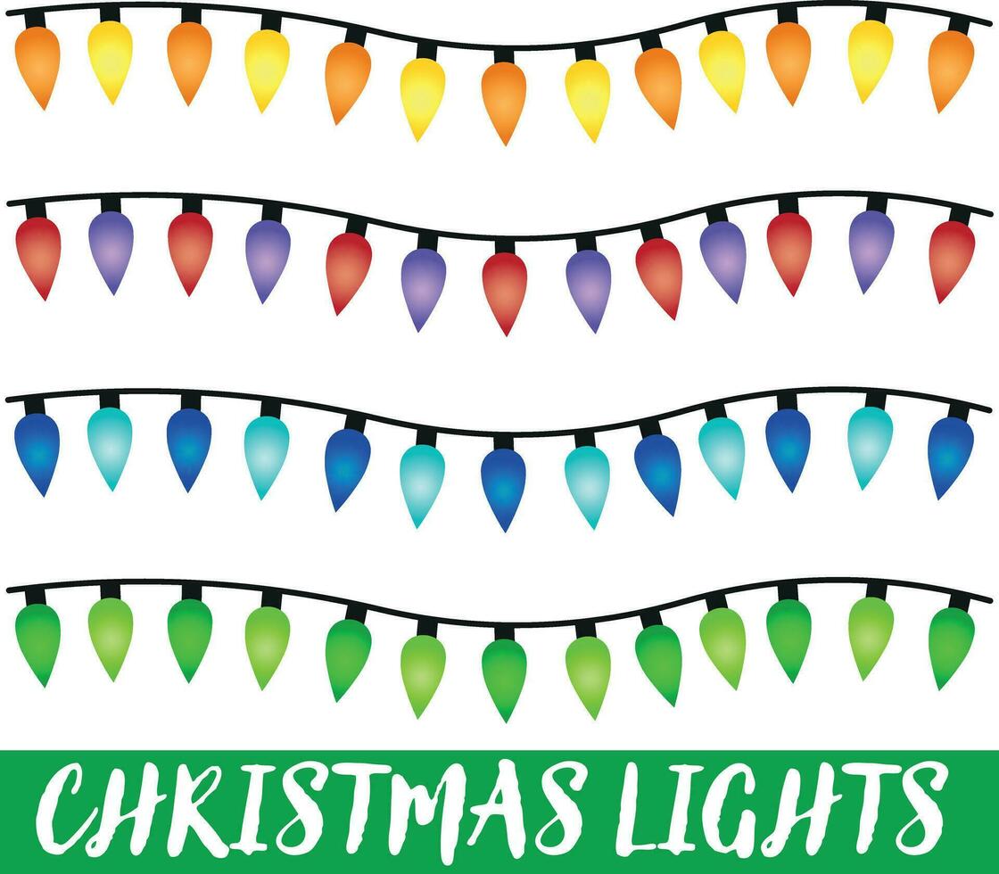 Christmas lights. Vector Christmas tree lights. Colorful xmas decorations for tree and house.