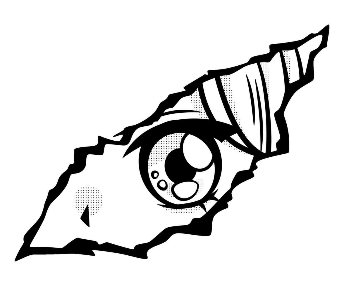 Manga eye looking from torn paper isolated on white background vector