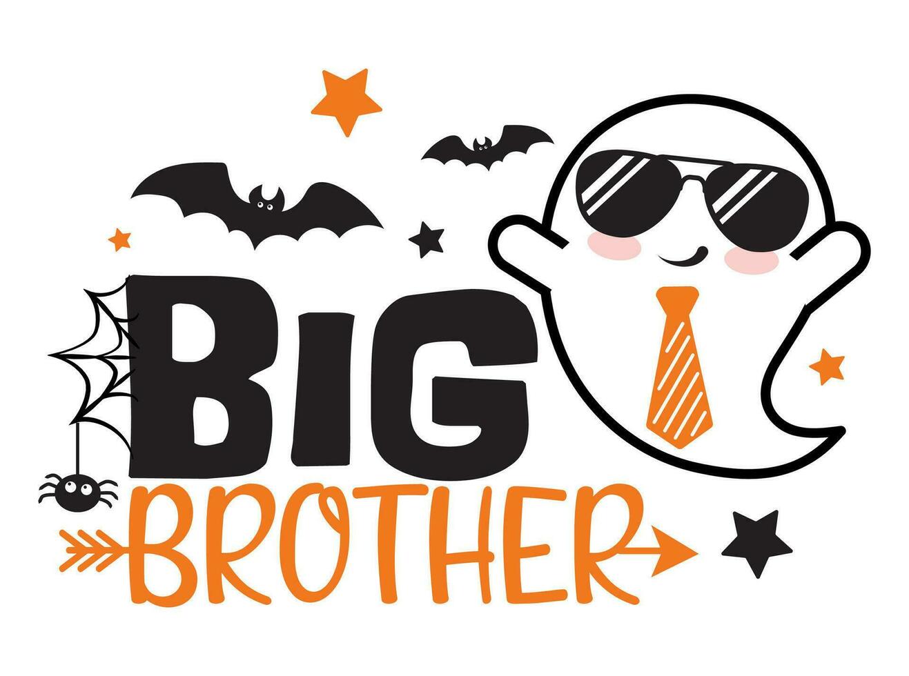Big Brother Halloween vector illustration with cool ghost, stars, spider and bats. Boys Halloween design isolated.