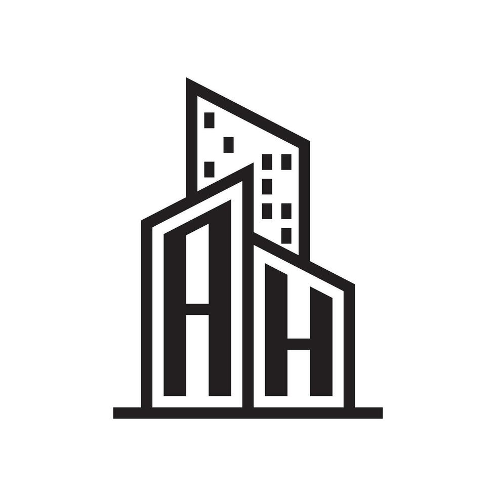 ah real inmuebles logo con edificio estilo , vector