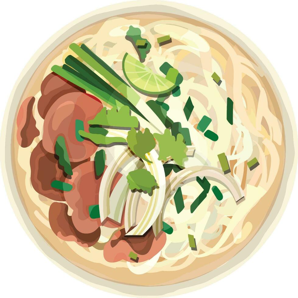 Pho Vietnamese Noodle Soup. Top View Vietnamese Food Illustration Vector. vector