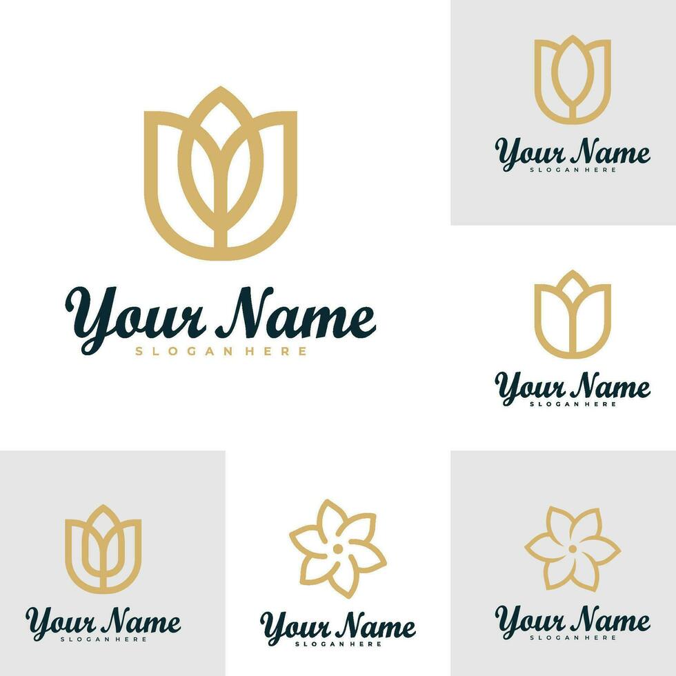 Set of Elegant Rose Flower logo design vector. Minimalist Rose Flower logo design template concept vector