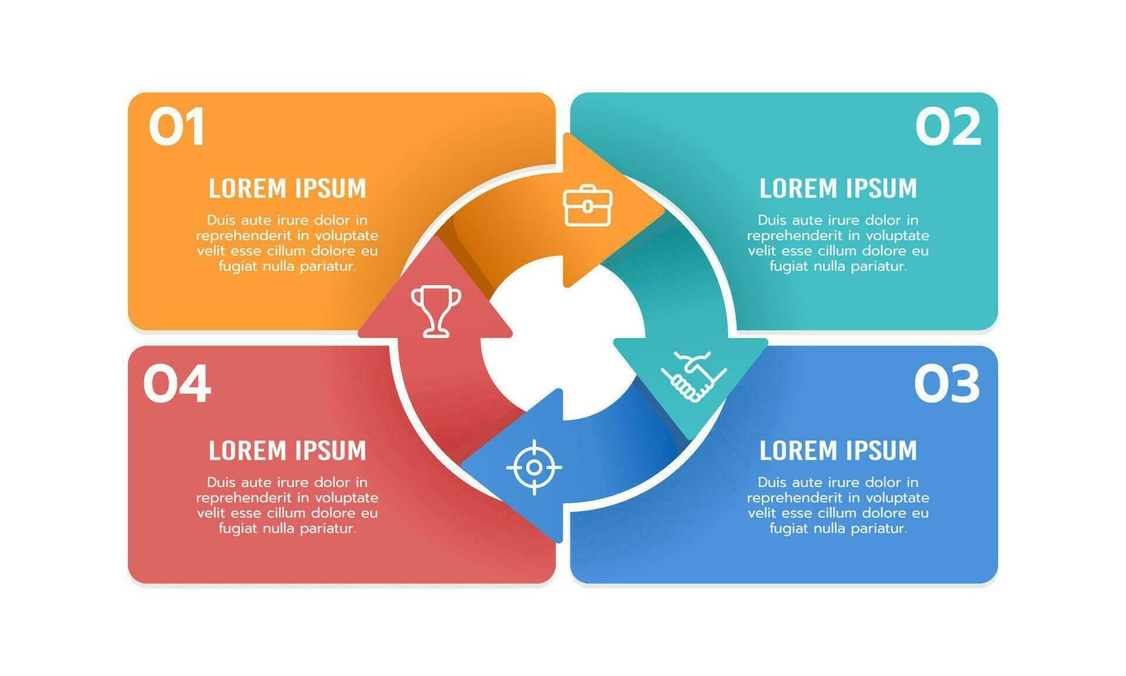 Infographic 4 arrows cycle to success. Marketing Strategy and Planning. Vector illustration.