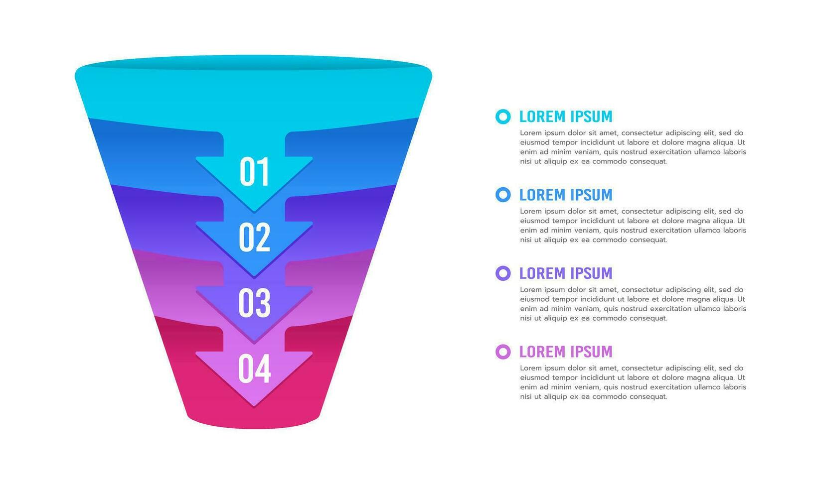 Sales funnel 4 step infographic arrow design template. Vector illustration.