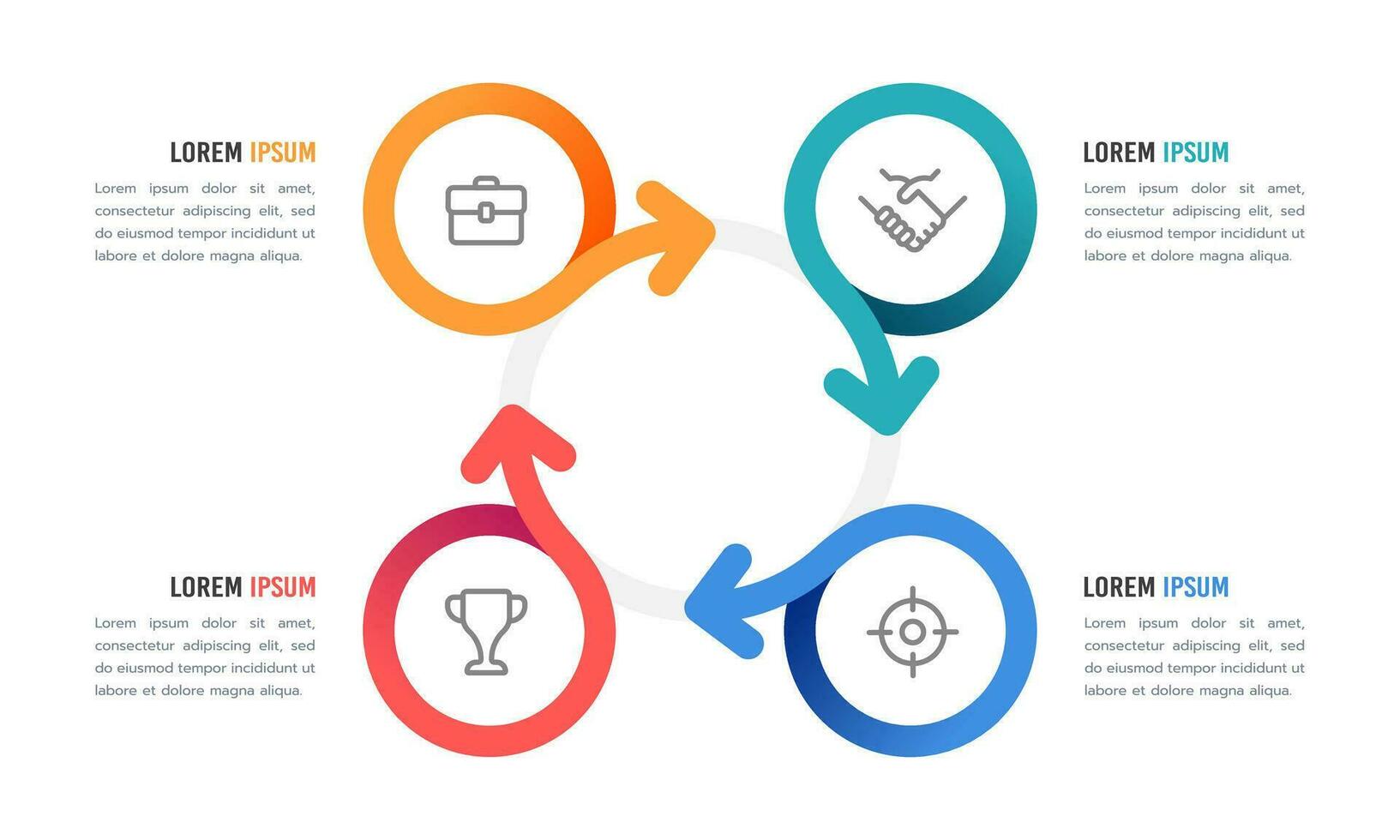 Circle Arrow Infographic 4 Cycles to Success. Marketing strategy and planning. Vector illustration.
