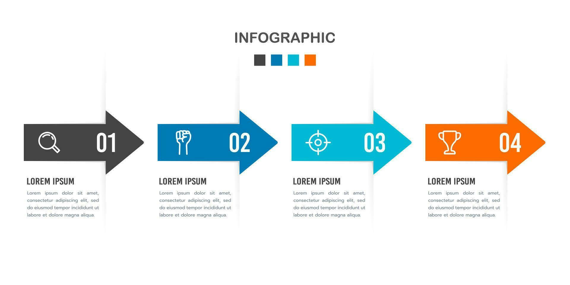 4 4 pasos infografía flecha con un icono a éxito. marketing, estrategia, y planificación. vector ilustración.