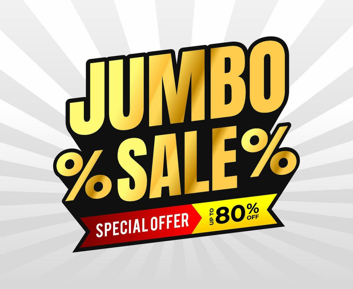 Jumbo sale vector label with ribbon icon and extrude long shadow text effect