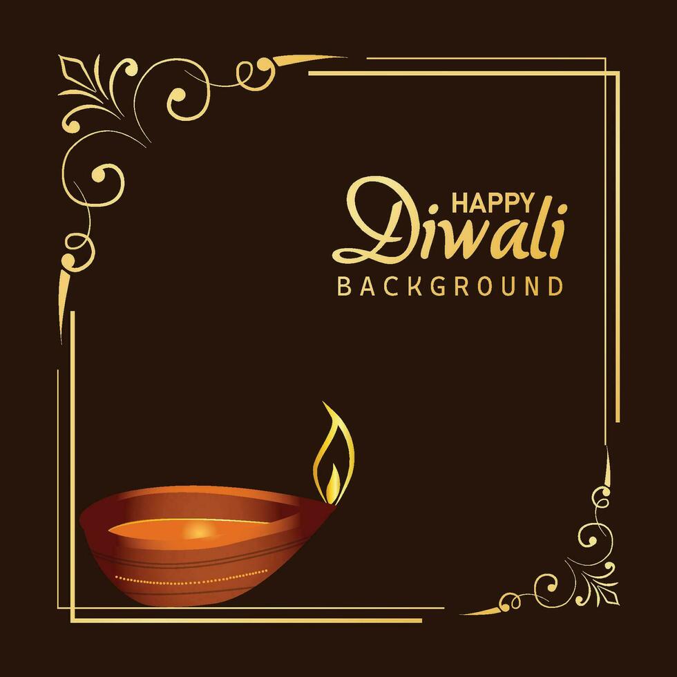 happy diwali festival golden frame stylish greeting card design vector