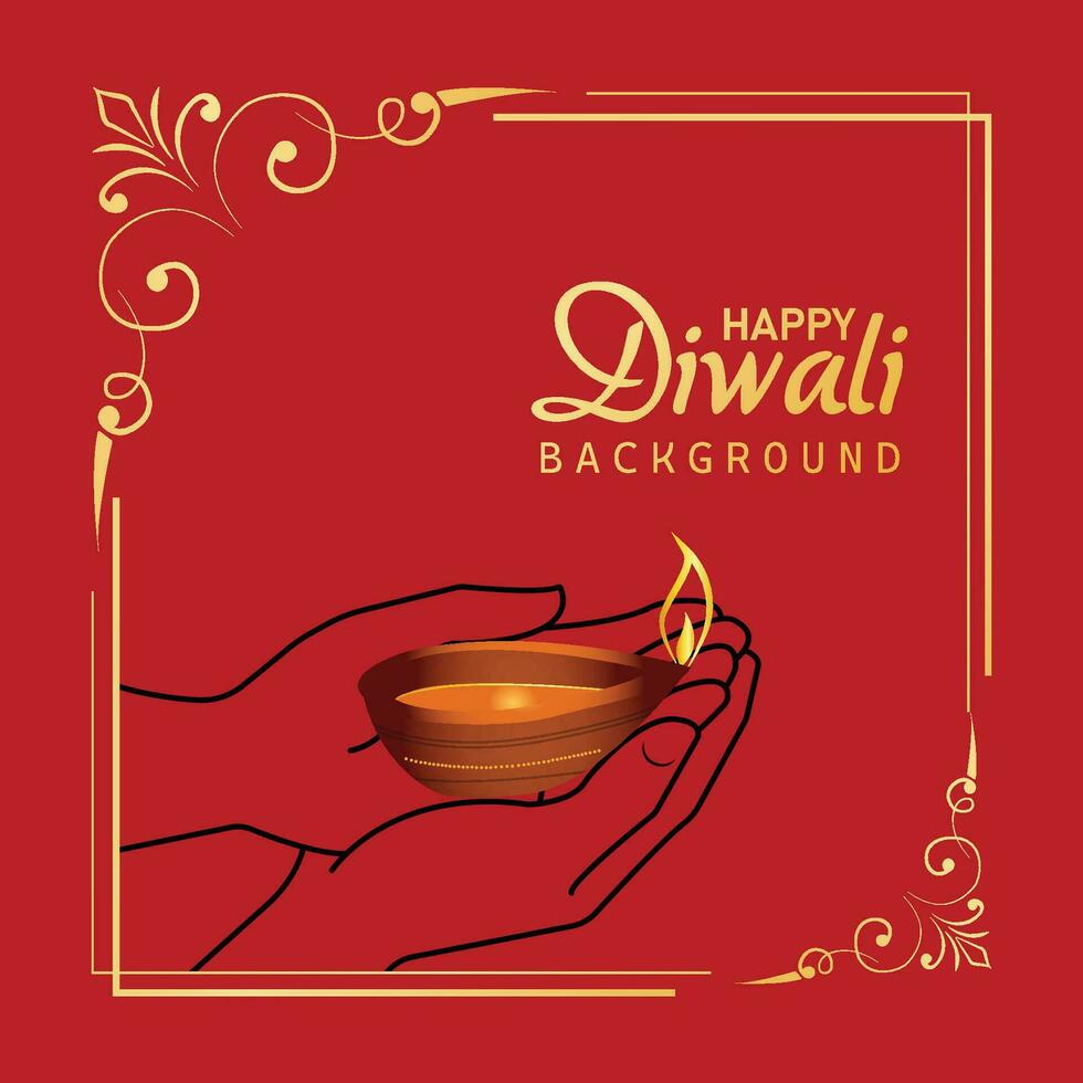 happy diwali festival golden frame stylish greeting card design vector