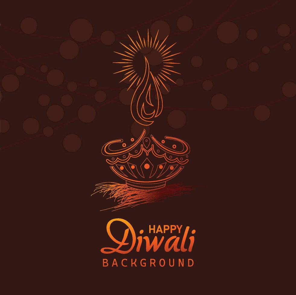 happy diwali festival with oil lamp celebration card background vector