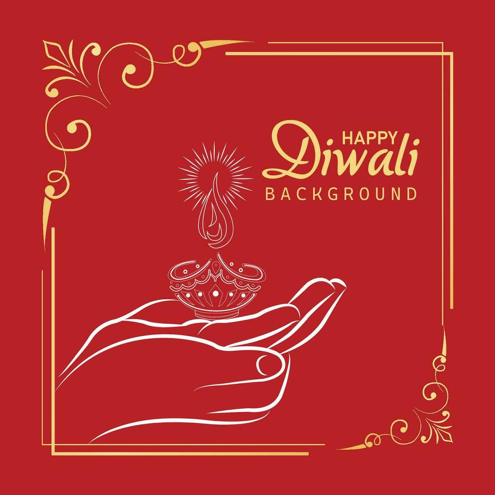 happy diwali diya background with diya decoration vector