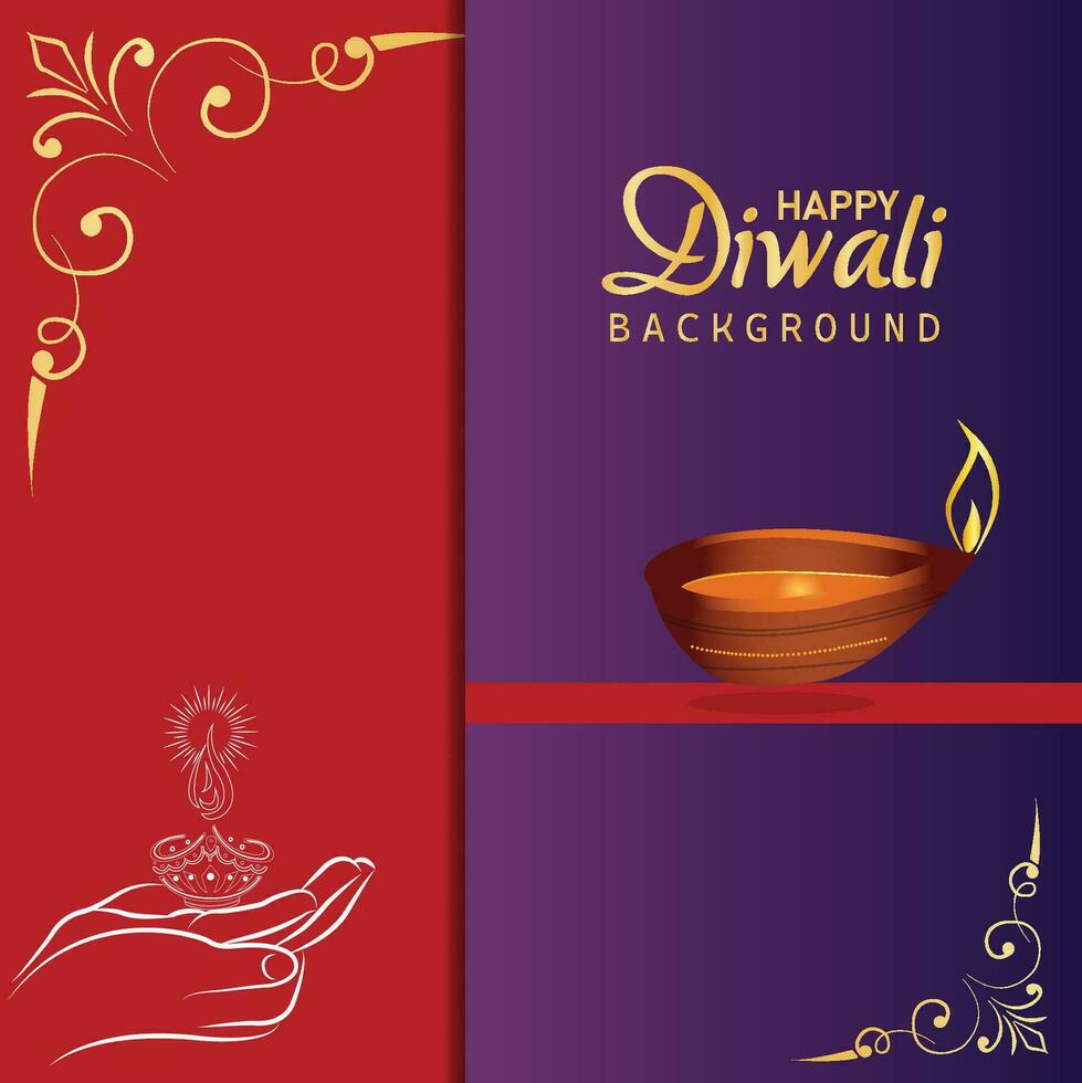 happy diwali diya background with diya decoration vector