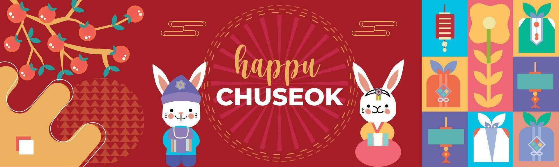 Happy CHUSEOK DAY , Chinese New Year 2024 , Year of the Rabbit , Chinese Traditional. vector