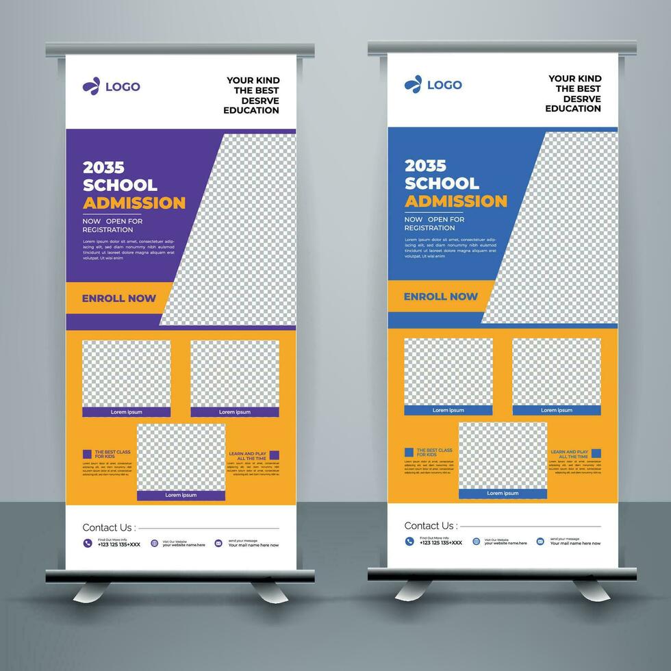 Modern and creative school admission Roll Up Banner template Premium Vector, school admission roll up banner design for school, college, university, and coaching center. vector