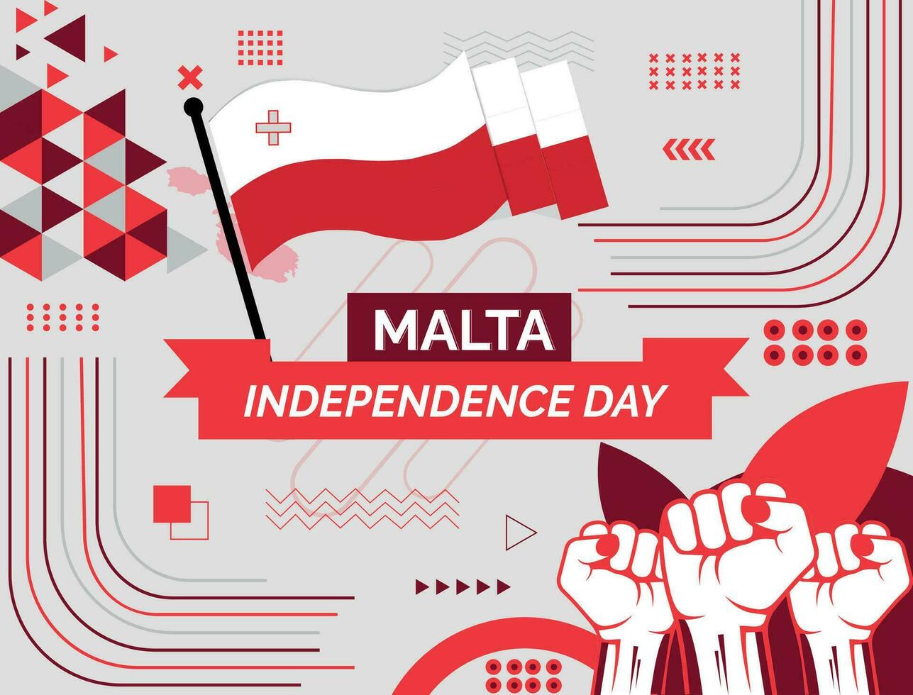 Malta mapa y elevado puños nacional día o independencia día diseño para Malta celebracion. moderno retro diseño con resumen iconos vector ilustración.