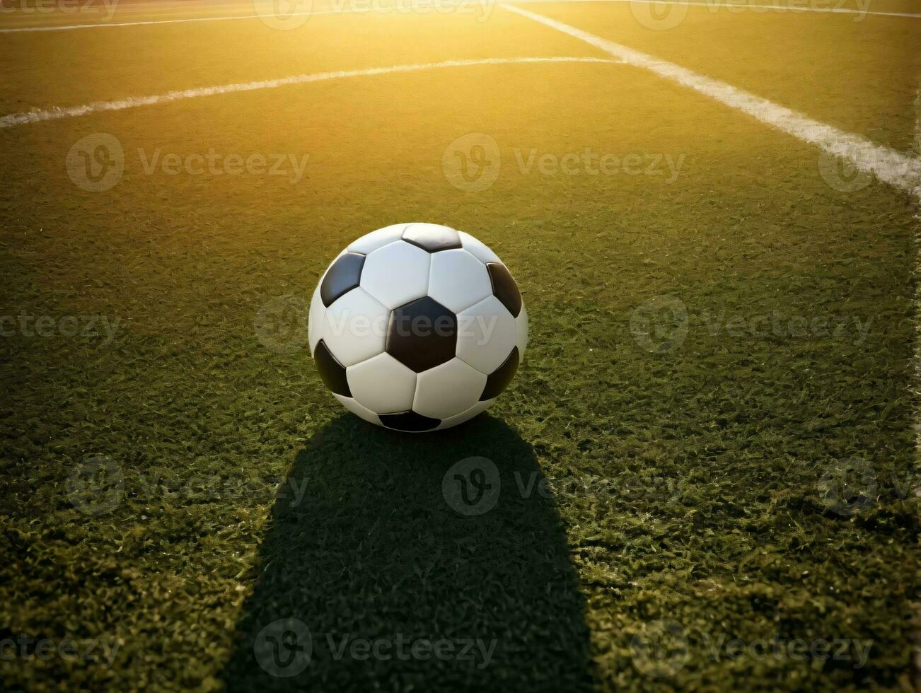 A Soccer Ball Sitting On Top Of A Soccer Field. AI Generated photo