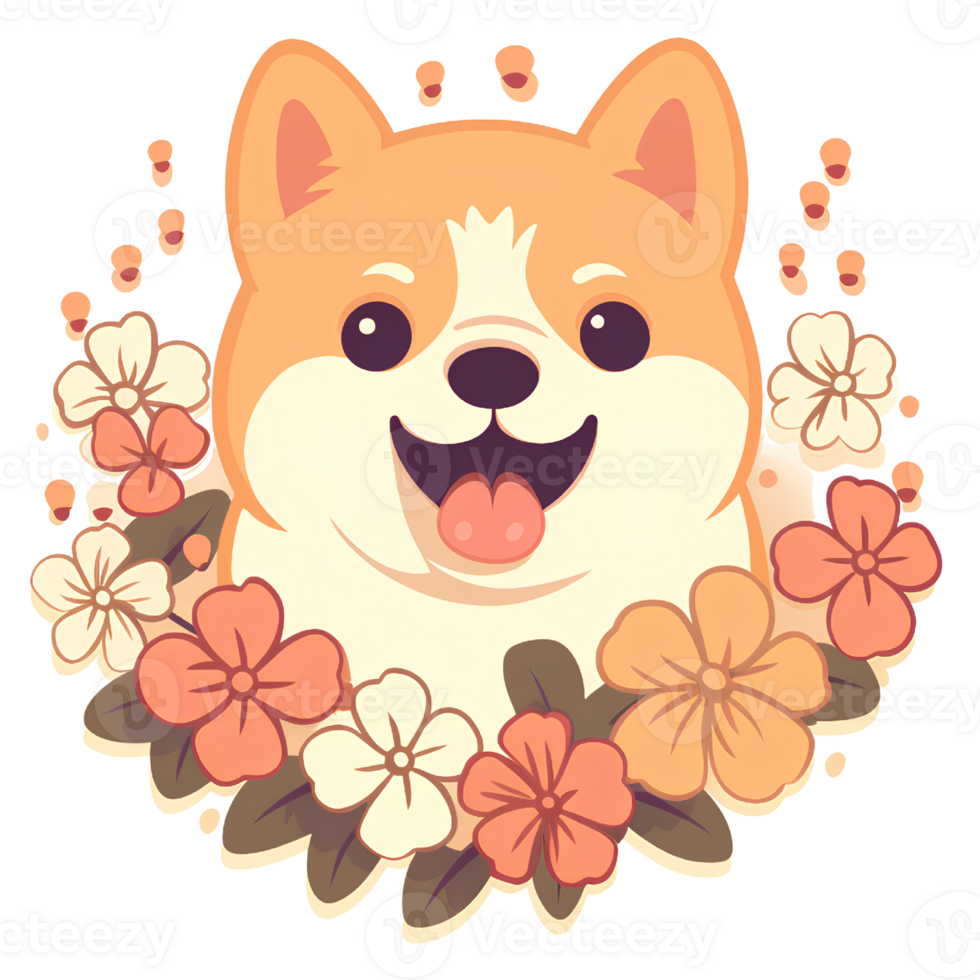 cat dog cut flowers vintage ai generative png