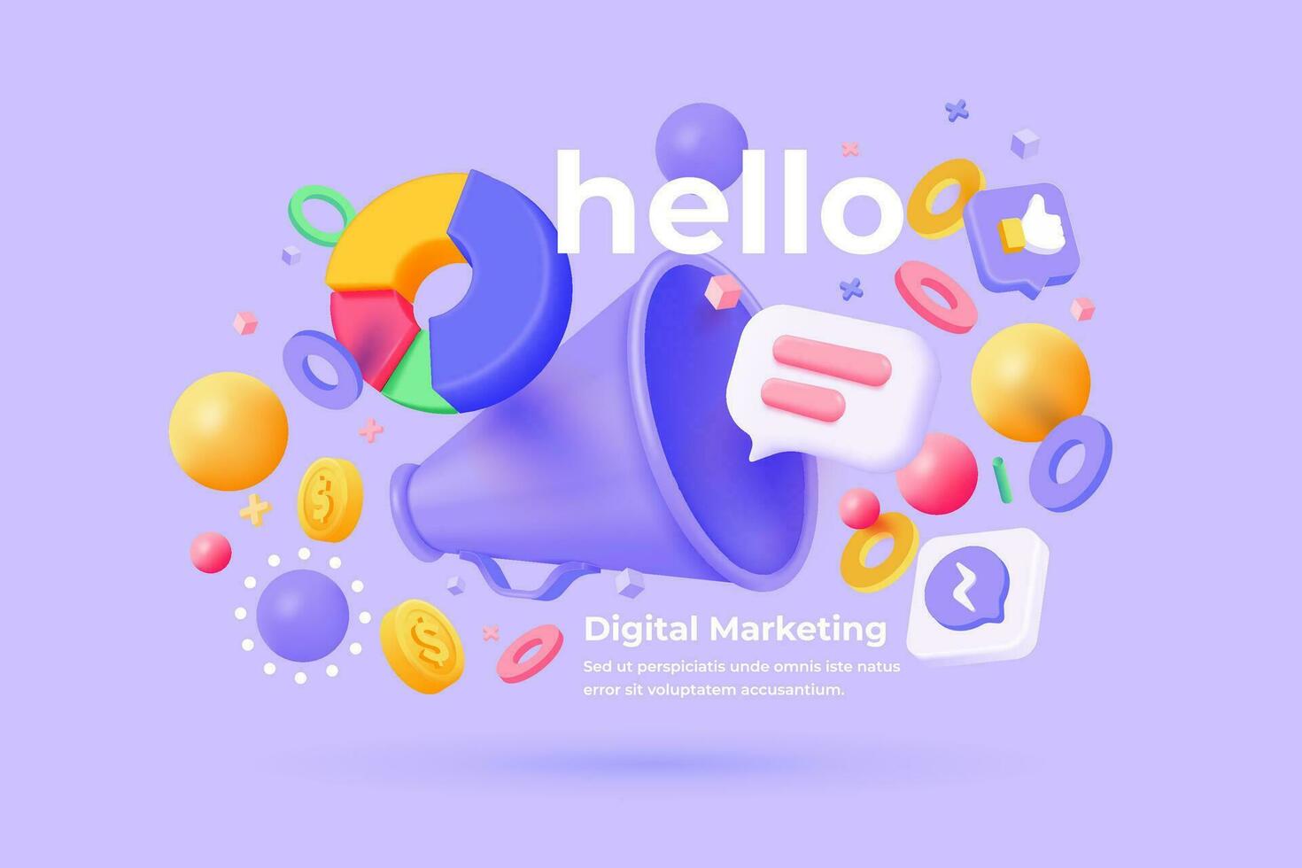 hello digital marketing concept with chat bubbles and icons vector