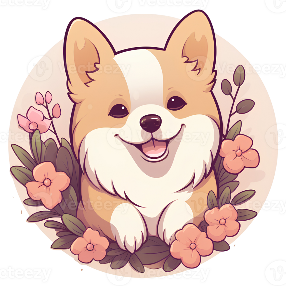 cat dog cut flowers vintage ai generative png