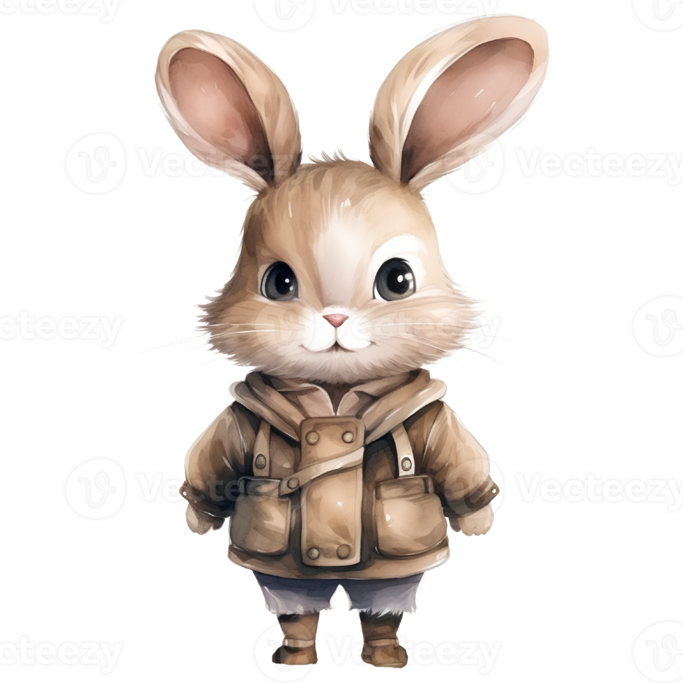 rabbit go to school cartoon ai generative png