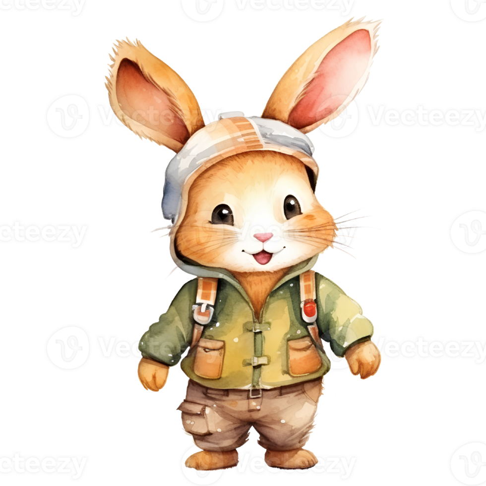 rabbit go to school cartoon ai generative png