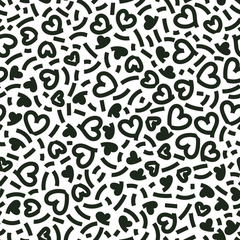 Bold shapes love heart seamless pattern illustration. Vector simple romantic repeatable background. Black and white wallpaper.