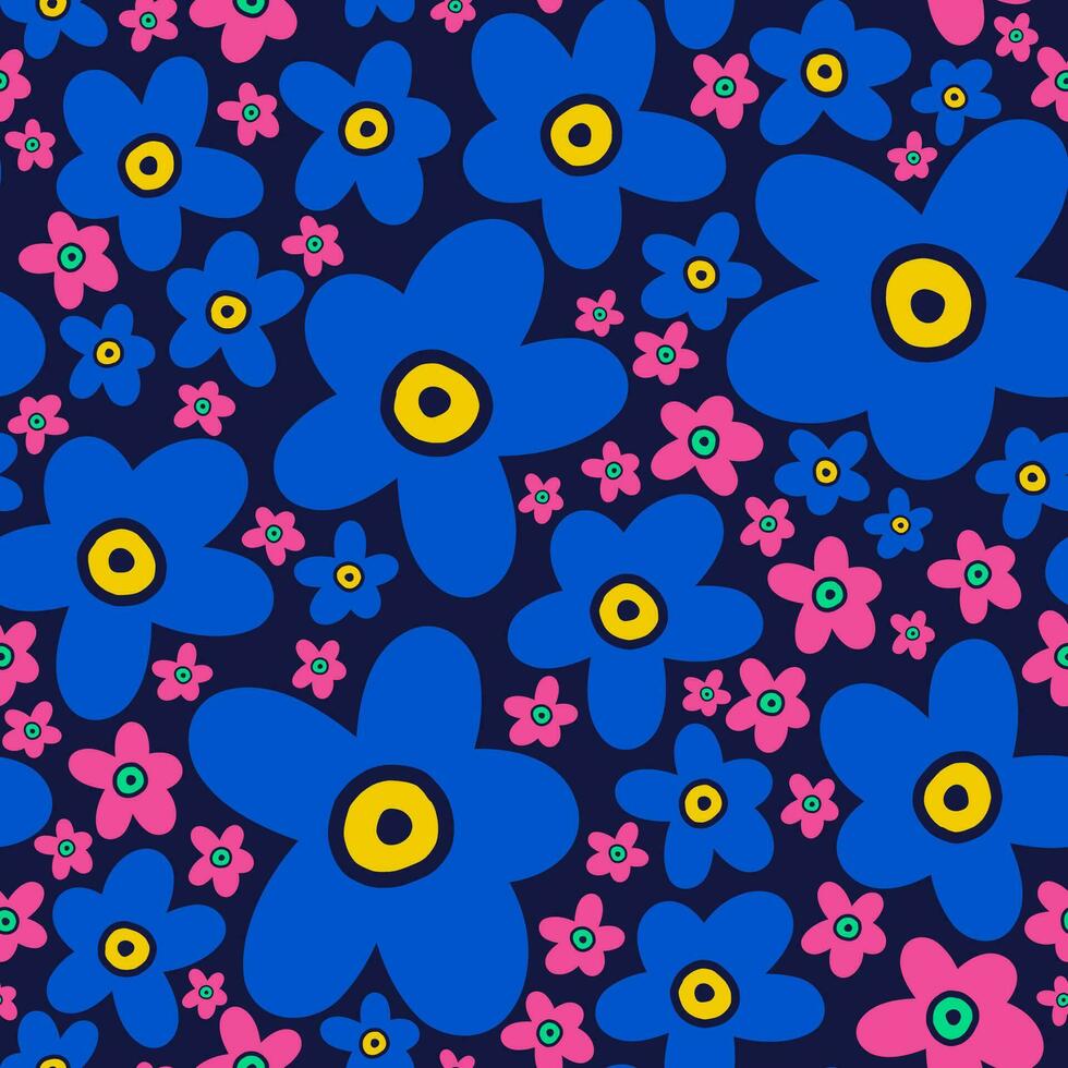 Vector seamless botancal pattern. Modern bold flowers endless background. Bright color floral wallpaper.